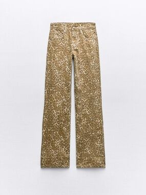 ZARA Olive and Brown Leopard Print Jeans